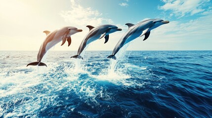 Dolphins Jumping Gracefully Over Ocean Waves
