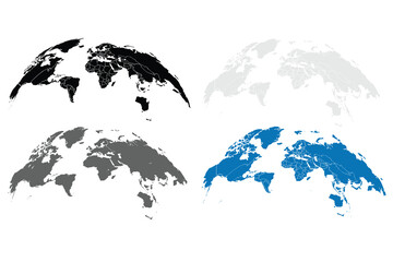 Naklejka premium Curved world map.concept of trip around the world, globalization, geolocation search, tourism. isolated on white background. flat style trend modern logo design vector illustration
