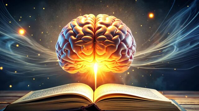 Concept art of a human brain exploding with knowledge and creativity