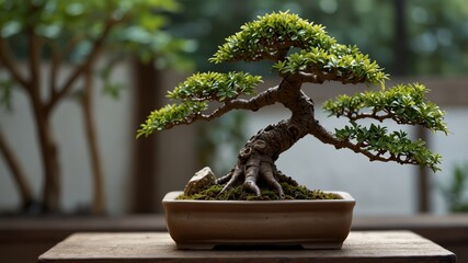 Bonsai Tree in a Rectangular Pot