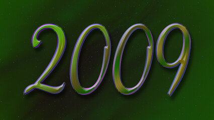 3D green with blue border design of number 2009 on green background.