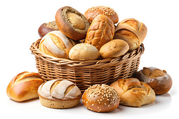 Set of Fresh Whole wheat grain wholemeal bread, on isolated white background. Clipping path