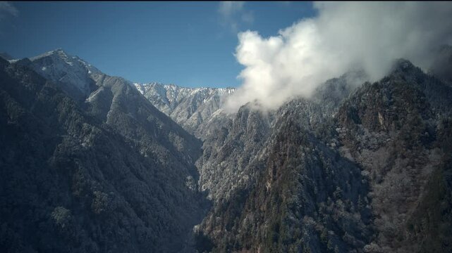 Time lapse photography of snow capped mountains in Lixian County, Aba Prefecture, Sichuan Province