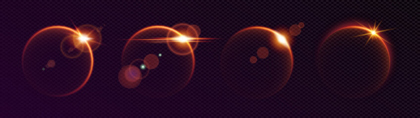 Neon solar moon eclipse effect with glowing light flares, creating a shining ring around a round moon-like sphere. The circular halo radiates with vibrant shine, cosmic atmosphere in space, vector