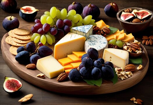 exquisite cheese platter arrangement featuring variety fresh artisan crackers indulgent entertaining, appetizer, banquet, colorful, culinary, decor