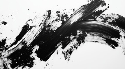 High-resolution black and white abstract paint brush wallpaper featuring dynamic paint splatters and brushstrokes, perfect for clean and minimalist textured backgrounds in 4k resolution, ideal for mod