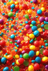 Obraz premium colorful candy explosion surrounded vibrant background swirling colors patterns, rainbow, lgbtq, lgbt, pride, love, equality, sweets, skittles, gummy