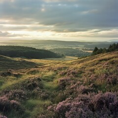 Obraz premium Rolling Hills and Wildflowers in a Serene Landscape