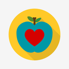 Healthy food flat icon isolated on circular colored background with long shadow. For sign, symbol, infographics, presentation or web graphics.