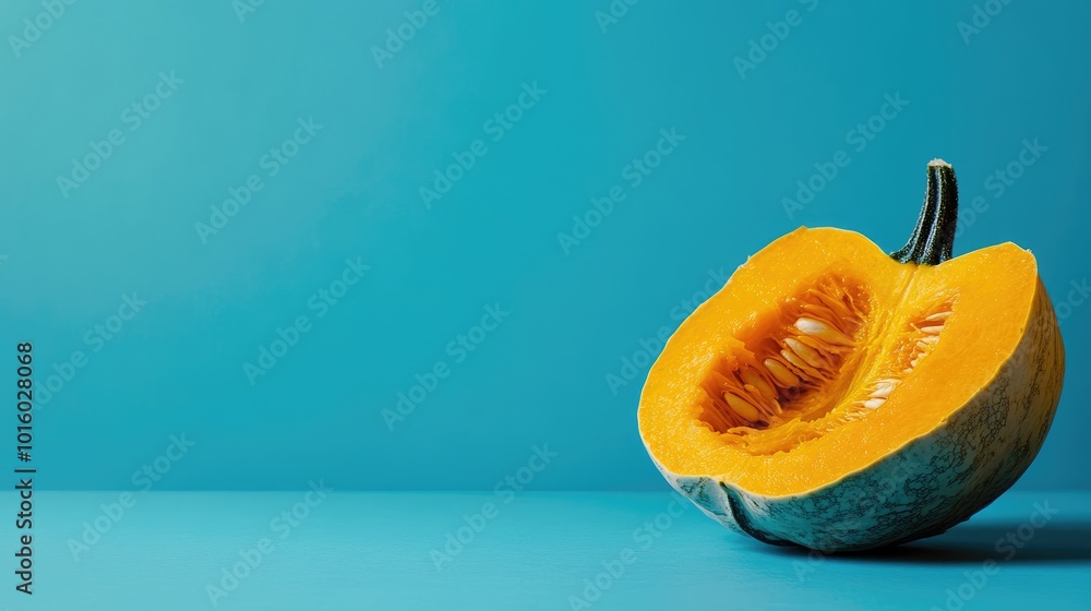 Aufkleber kabocha squash on blue background with empty area for text