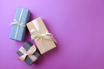  Gift boxes  on color background. Happy womens day. Happy Mothers day.Hello Spring- Image