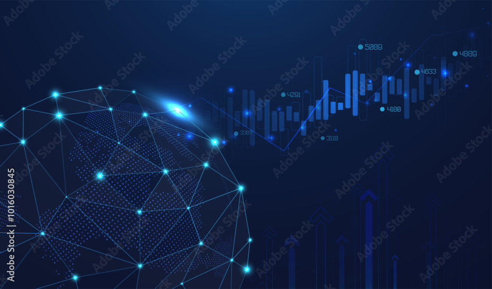 Poster abstract infographic visualization. financial chart with uptrend line graphs and candlesticks. futur