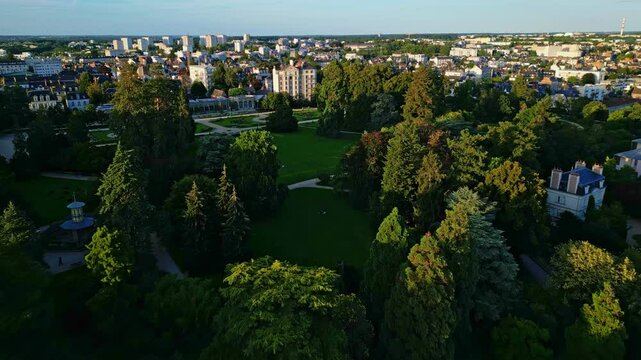 Thabor Park, Rennes in Brittany, France. Aerial forward