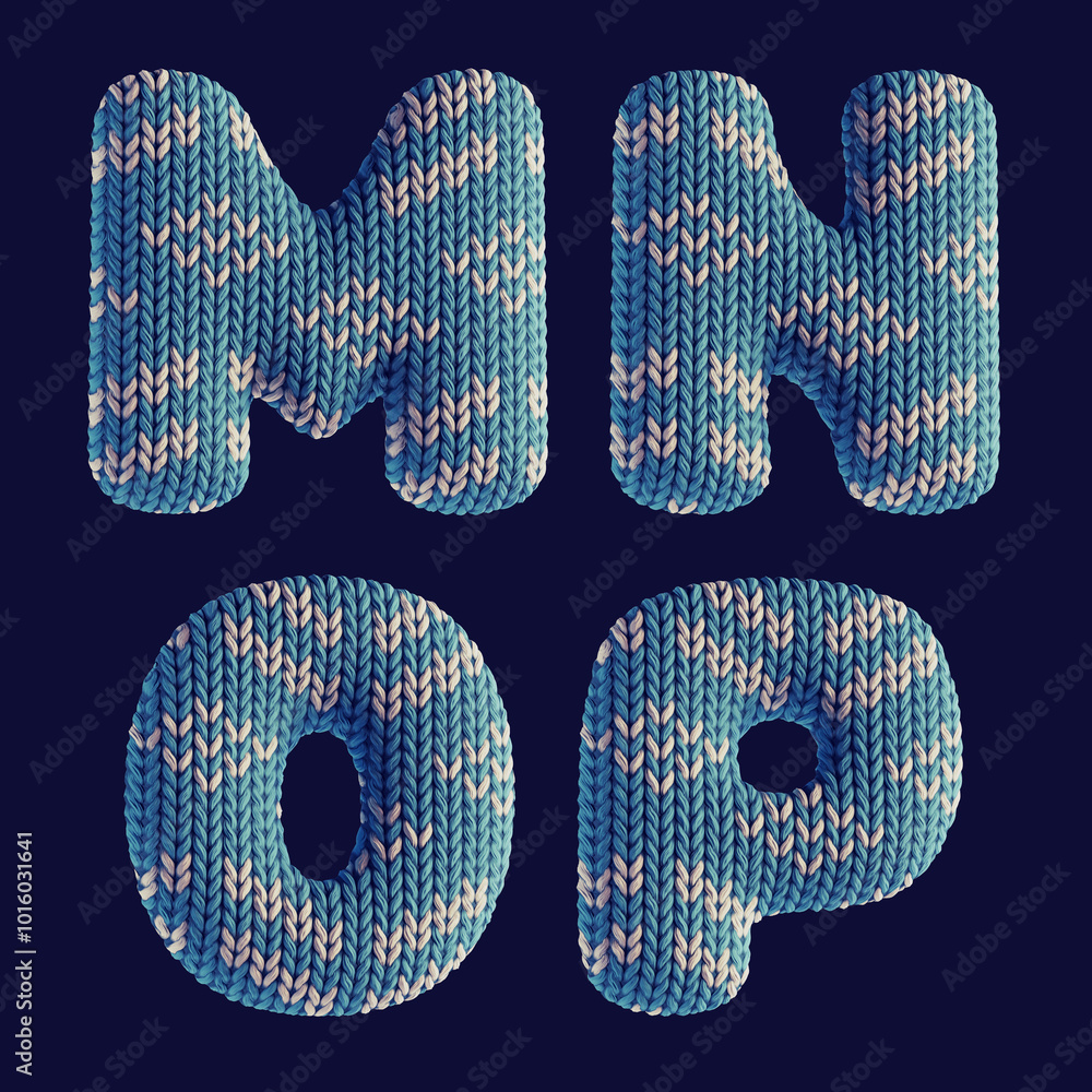 Fototapete 3d render set of letters made of knitted fabric with cozy sweater pattern