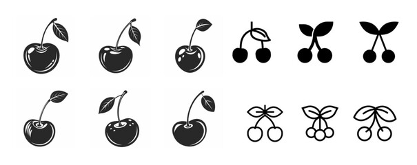 Cherry icon set. red berry symbol in black filled and outlined style. Vector © Kristian
