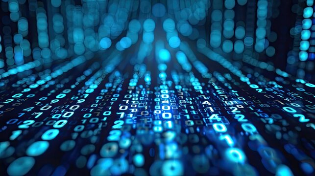 Abstract digital binary code stream in blue tones