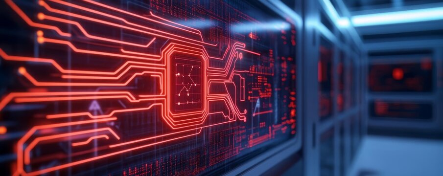 Quantum computing breakthrough, AI visualizing data, neon circuits in futuristic lab