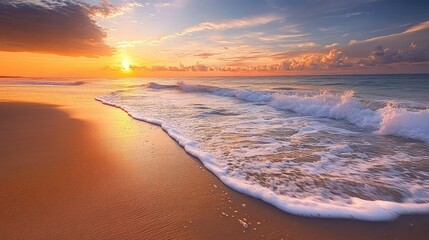 Serene Waves at Sunset on a Tranquil Beach