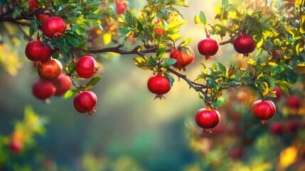 Lush Pomegranate Tree with Ripe Fruits in Nature