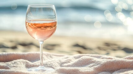 Refreshing rosé wine by the beach on a sunny day