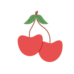 Hand drawn red cherry berry with leaves. Fresh natural organic food