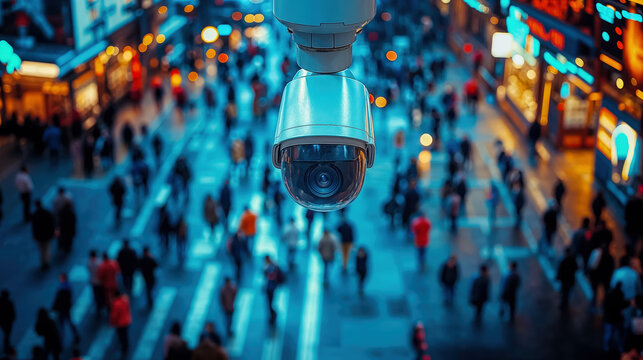 cam&eacute;ra de vid&eacute;o protection install&eacute;e au dessus de la foule pour surveiller