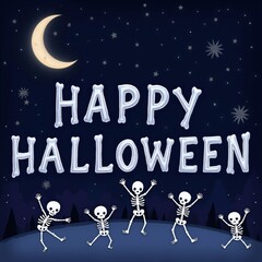 Dancing Skeletons Under Moonlit Night Happy Halloween