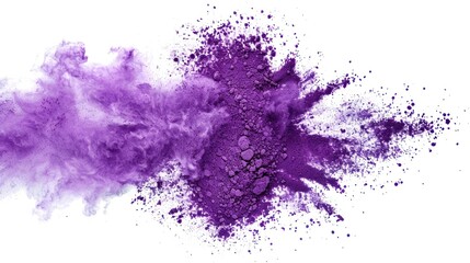 Fototapeta premium Purple Powder Explosion with Splashes and Dust Cloud on White Background
