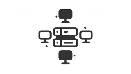 Animated data center with server and computer connected. Ideal for remote work, technology, connectivity concepts in business presentations, educational materials marketing collaterals and database