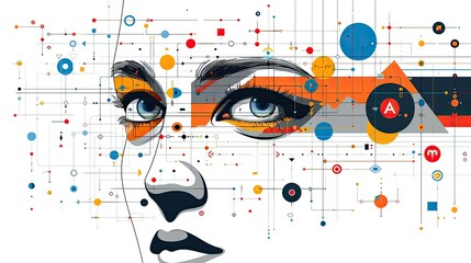 Obraz premium Futuristic portrait with abstract digital elements