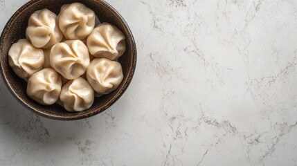 Authentic Khinkali Dumplings on White Stone Background Ready for Text