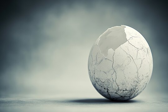 Cracked white globe on gray background representing environmental fragility