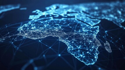 Blockchain Innovation in Africa, a vibrant depiction of technological advancements, showcasing digital networks and generative AI applications transforming the continent's future.