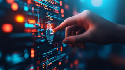 Fototapeta premium Blockchain and quantum computing synergy, virtual holographic interface, futuristic lab