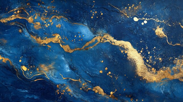 Lustrous Blue and Gold Surface, an elegant blend of deep blue and shimmering gold hues, showcasing a luxurious texture that captivates the eye and evokes opulence.