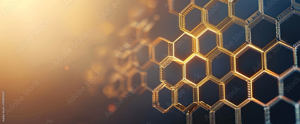 Poster stunning light reflections on hexagonal honeycomb pattern in warm tones