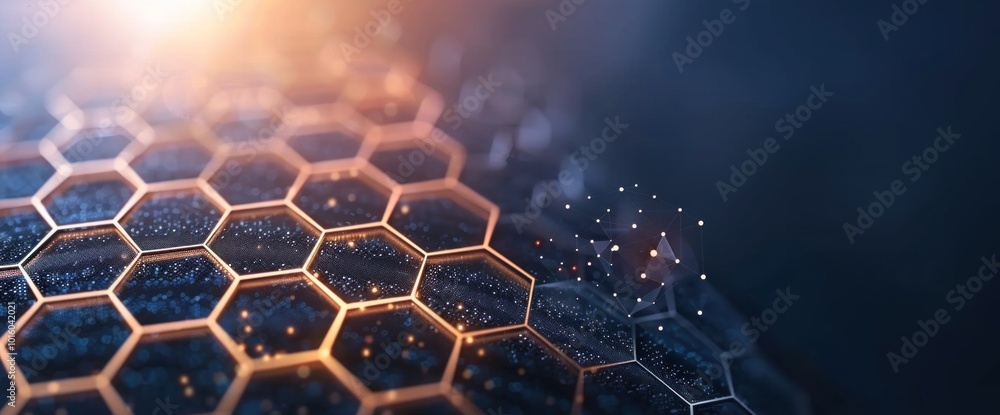 Poster exploring the beauty of hexagonal patterns in modern digital art and technology