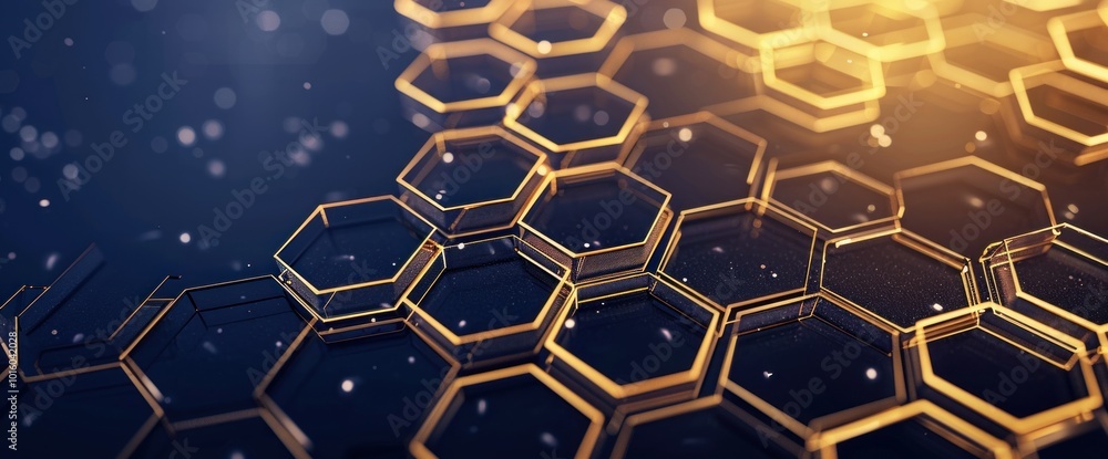 Poster intricate golden hexagonal patterns a stunning visual of geometric artistry and design