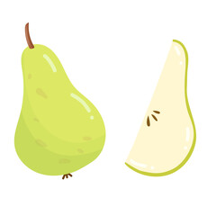 Green pear. Juicy summer fruit, vitamin, diet, healthy food. Vector design isolated on white background