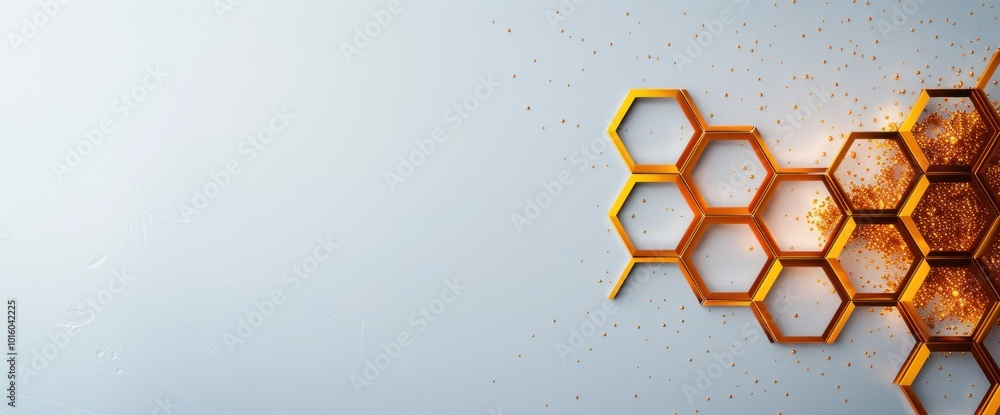 Poster creative hexagon pattern on a light background with sparkling effects