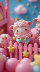 Fototapeta premium Cute Pink Sheep in a Pink Fence.