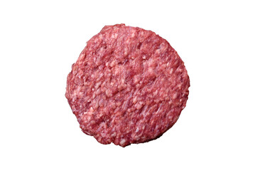 Fresh raw ground beef burger patty with salt and spices