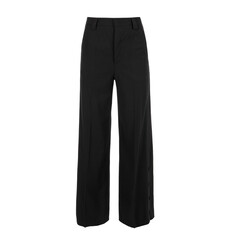 Women's black wide elegant pants isolated on white background
