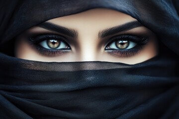 Naklejka premium Mysterious beauty with captivating eyes veiled in black