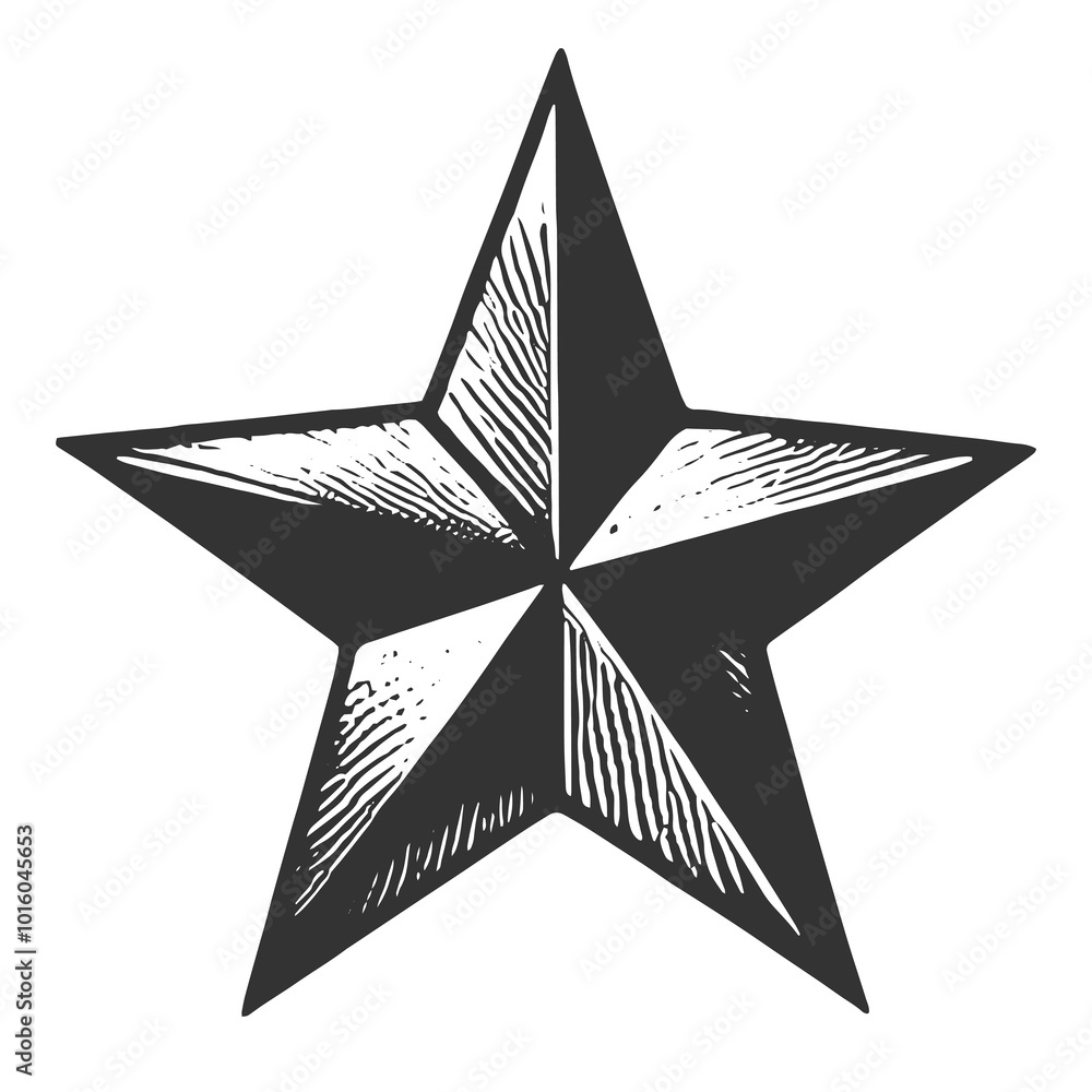 Poster five-pointed star with shading, drawn in an engraving style sketch engraving generative ai raster il