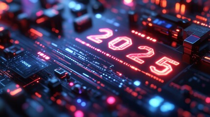 Digital financial icons representing future trends and projections for the year 2025