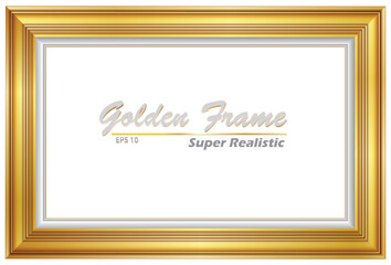 An Illustration elegant gold picture frame super realistic shape. Approximate frame size 200x135 cm, resolution 72 dpi. This image is NOT generated by Ai. 
