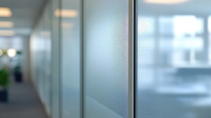 Blurry frosted glass office wall. Perfect for illustrating themes of privacy, confidentiality, or separation in the workplace.