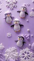 Cute Penguins in Winter Wonderland.
