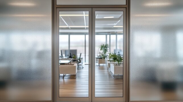 Frosted glass door in office space. Great for adding a modern, professional touch to your designs.